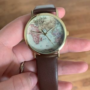 faux leather world map watch
